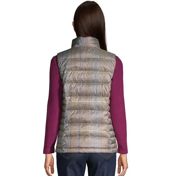 Lands' End Down Vest Light Brown Beige Glen Plaid size PS Petite 8 P6 P8 6P 8P - Picture 3 of 7